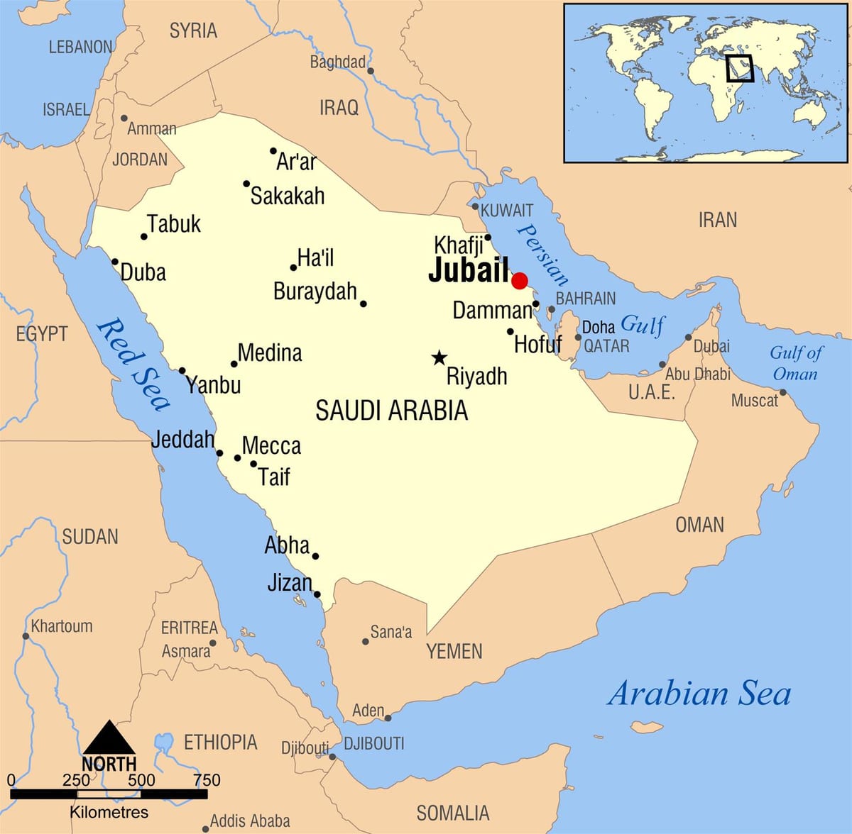 jubail KSA mapě