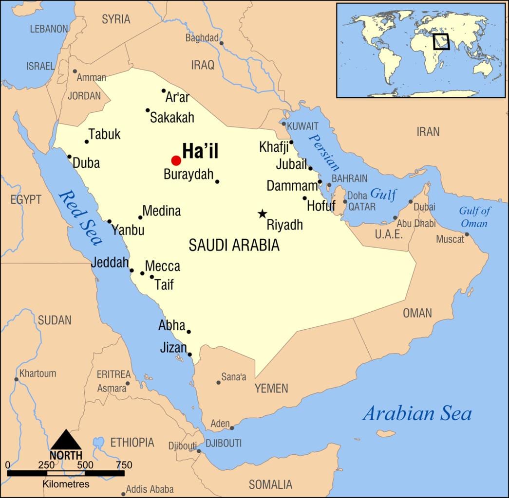 mapa krupobití, Saudská Arábie