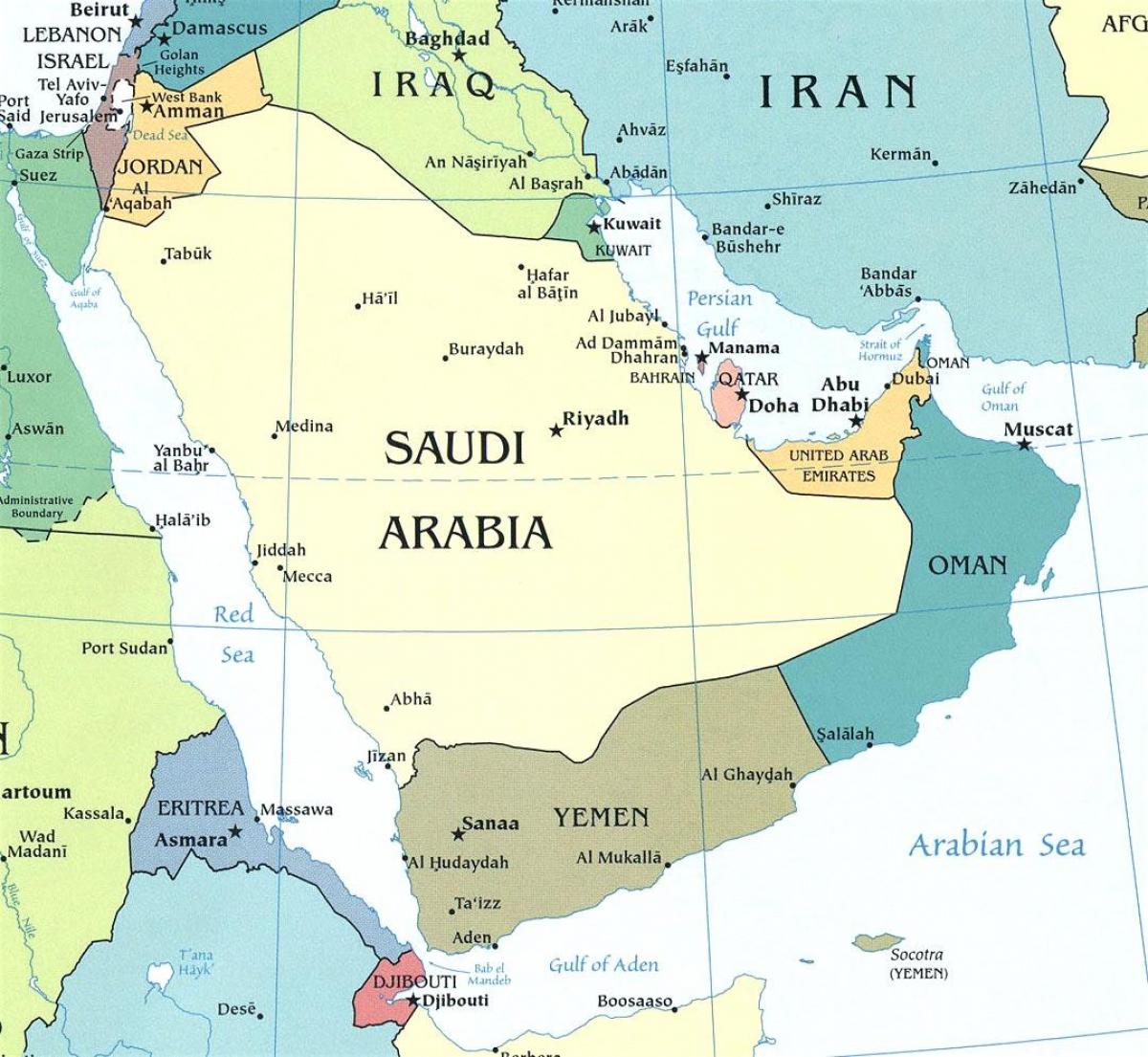 Mapa Saúdské Arabském poloostrově