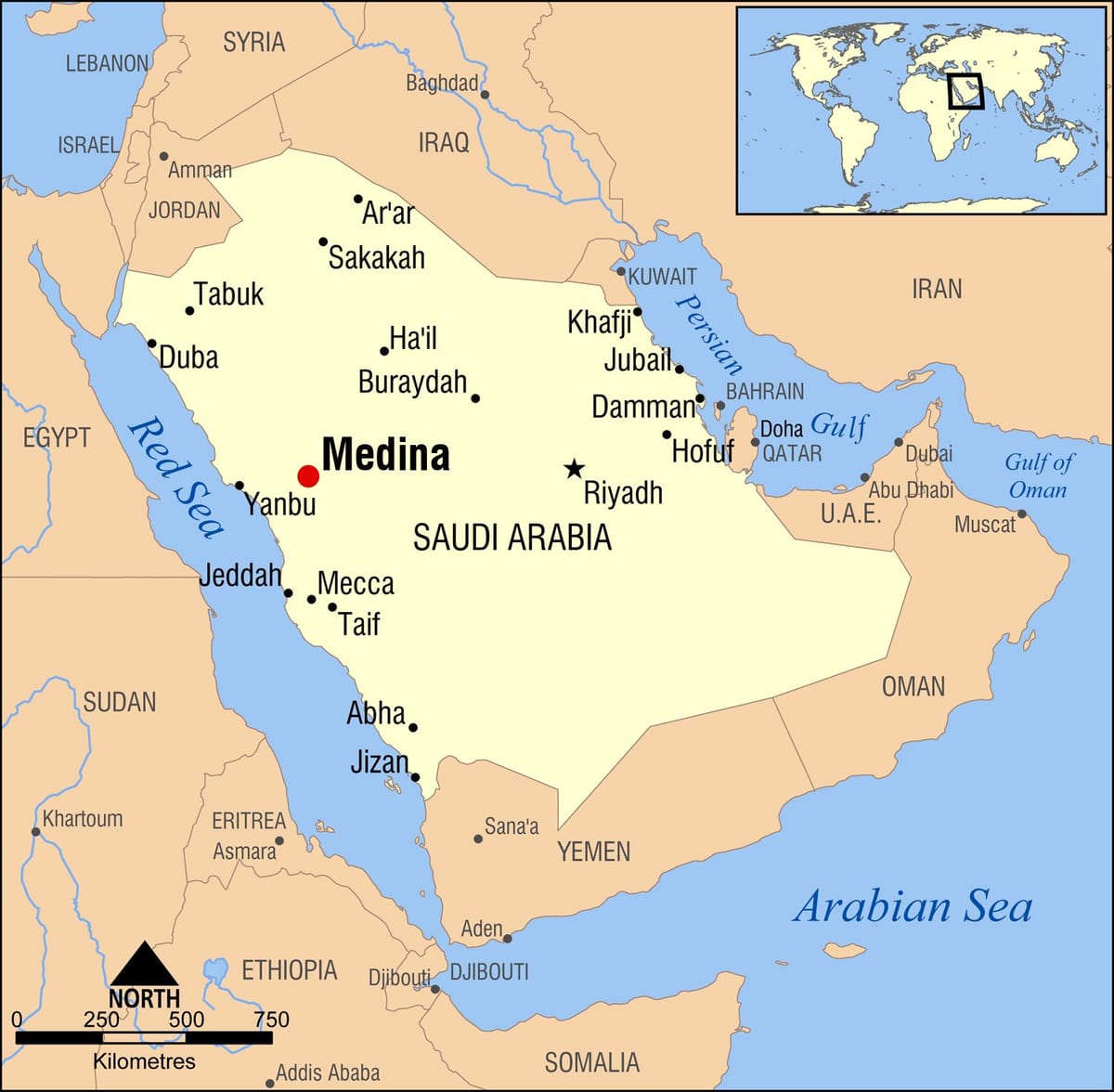 Mapa medina Saúdská Arábie