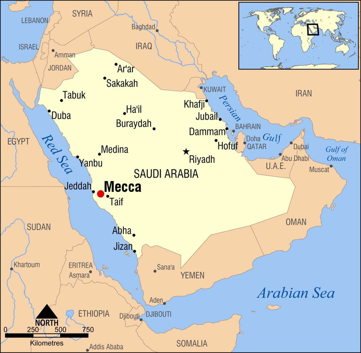 mapa mekky v Saúdské Arábii
