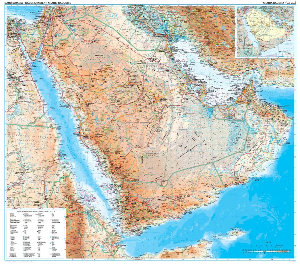 Mapa Saúdské Arábie topografické