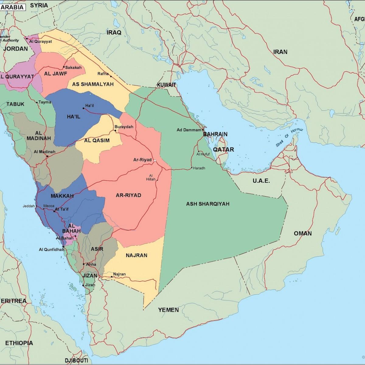Mapa Saúdské Arábie měst