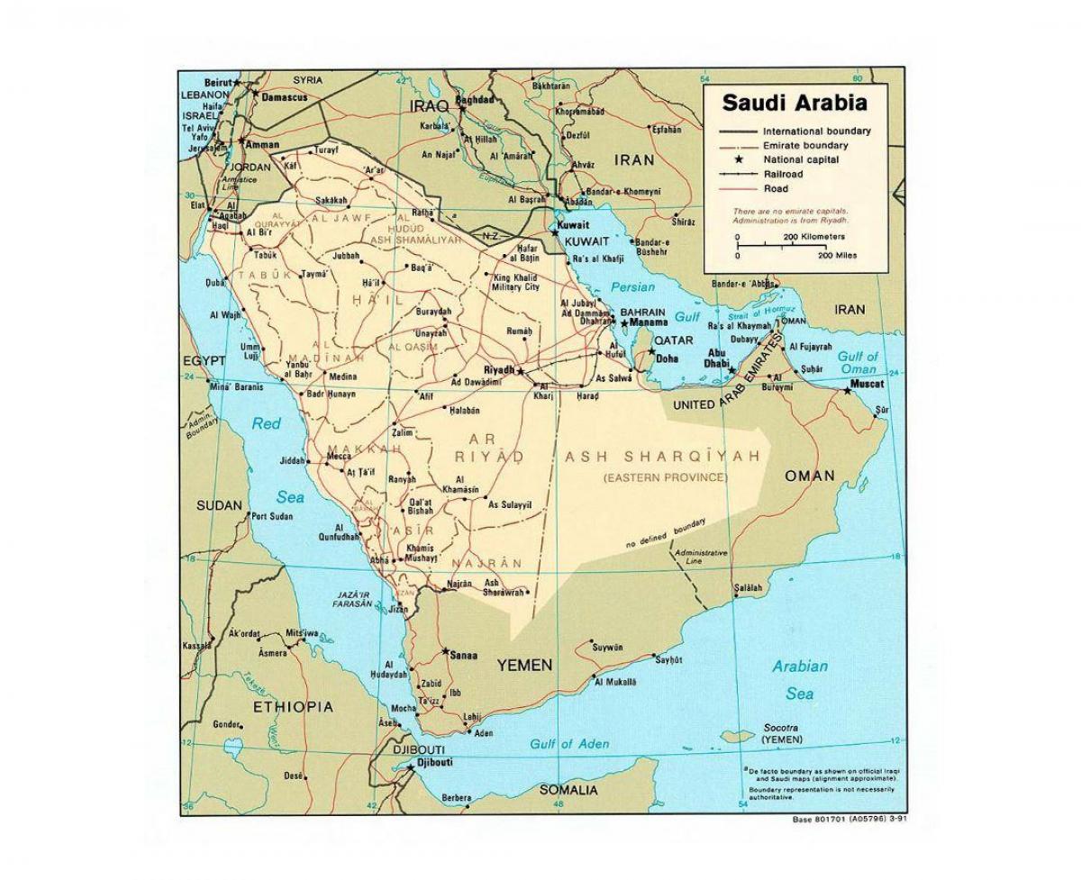 Saúdská Arábie mapa s větších městech