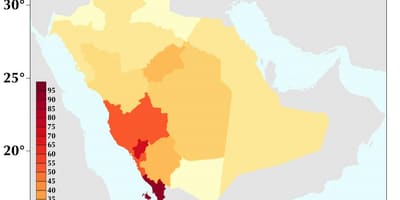 Saúdská Arábie mapa hustota obyvatel