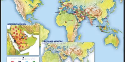 Mapa Saudi Arabian airlines trasy